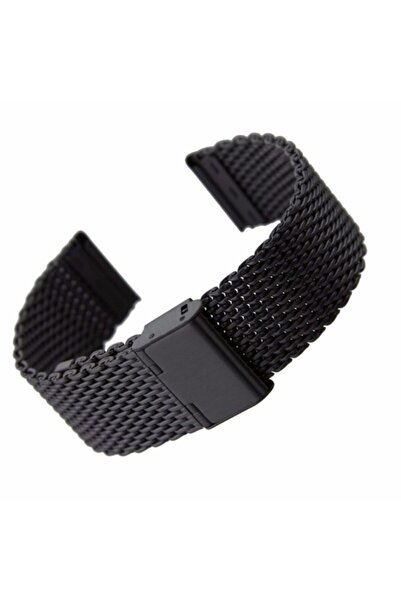 Chrono 22mm Siyah Çelik Hasır Saat Kordonu - Kalın Örgü