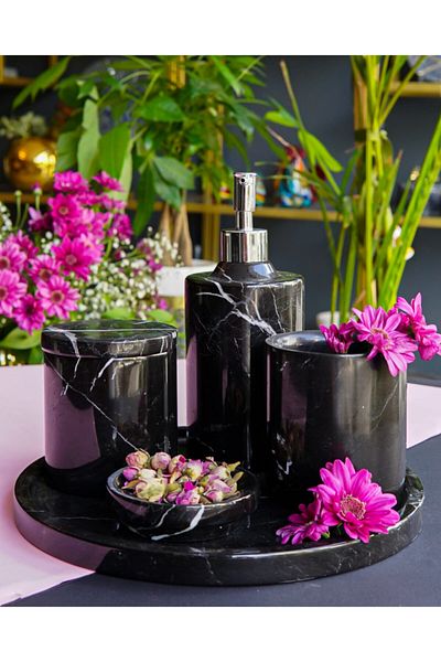 mar&more 5-Piece Black Marble Rollin Bath Set - Chrome Black 1