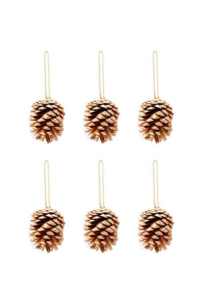 Happyland 1 Pack Christmas Pine Tree Ornament Cone Gold 5 Cm Pack of 6