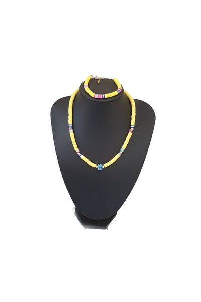 EDWOL Fimo Soft Evil Eye Beaded Necklace and Bracelet Set Yellow