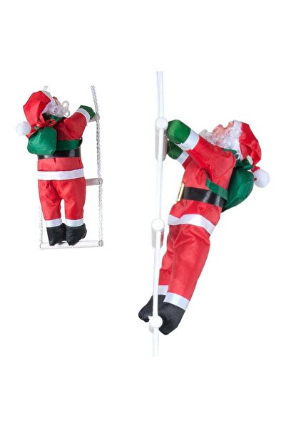 Genel Markalar Yılbaşı Temalı Noel Baba Figürü, 85 cm, Kırmızı Renkli, Merdivene Tırmanan Dekorasyon