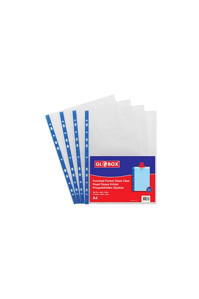 Globox A4 Crystal Transparent Bag File with Blue Strip (Pack of 100) 6793