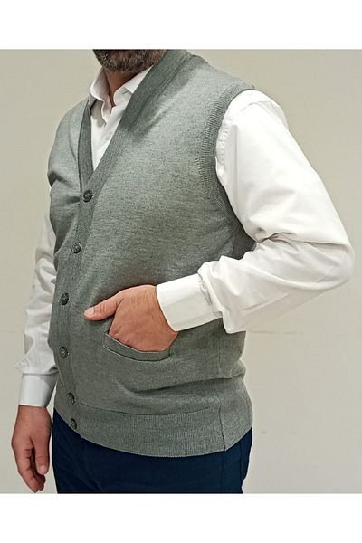 Çukurova Men's Gray Classic Cut Knitwear Knitted Wool Vest