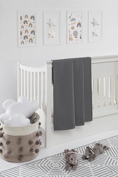 Upline Baby Anthracite 100% Cotton Baby Blanket (90x100)
