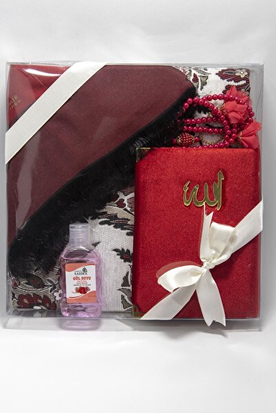 HediyeSepetim Kırmızı Kadife Yasin-i Şerif Seccade Tesbih Ve Gül Suyu Seti