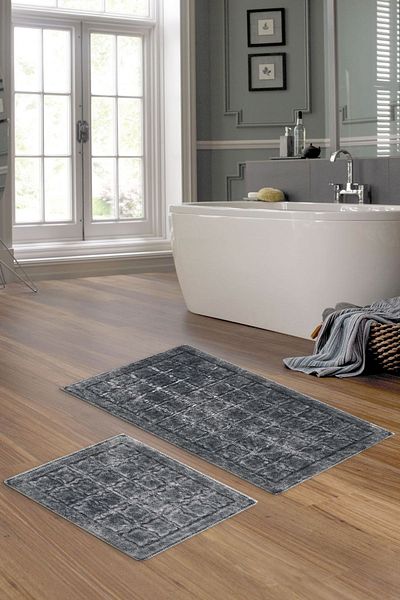 Dekoreko Alanur Bergama Antique Cotton 2 Πακέτο Χαλάκι Πόρτας Γκρι