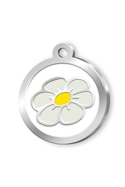 Dalis Pet Tag - Enameled Series Daisy Patterned Imprint White