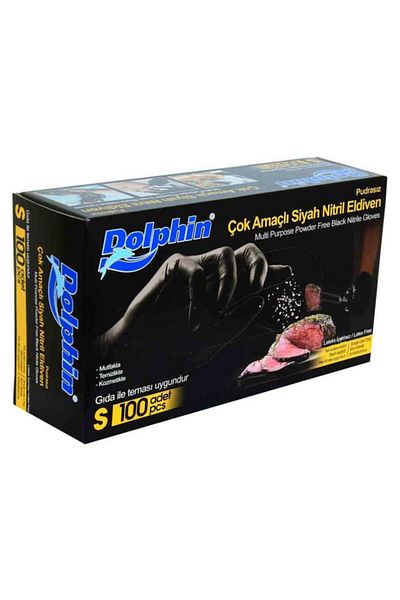 Dolphin Powder Free Black Nitrile Gloves Small Size (S) Pack of 100