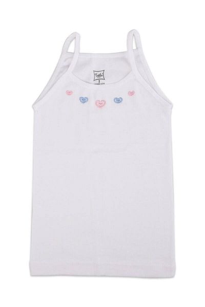Tutku 0165 Tricou cu bretele din frânghie albă pentru fete, brodat, pachet de 6