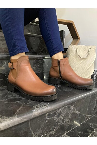 Elegant Ayakkabı Bot Paris Deri Taba