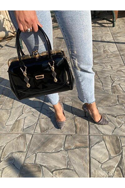 Elegant Ayakkabı Stiletto Kroko Gri