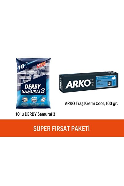 Derby Samurai 3 Blades 10-pack +arko Men Cool Κρέμα ξυρίσματος 100 γρ.
