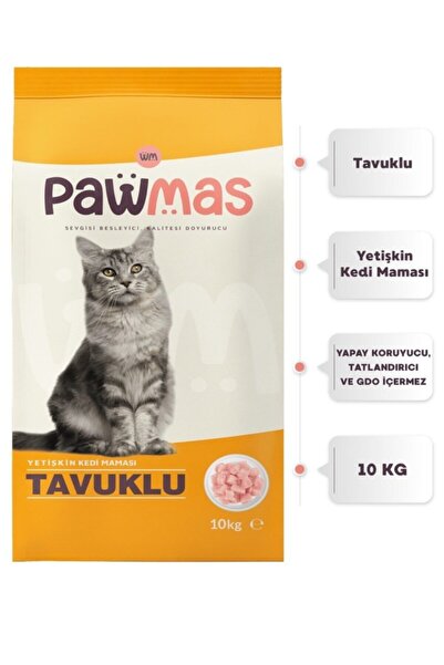 Pawmas Tavuklu Yetişkin Kedi Maması 10 kg  2 Adet