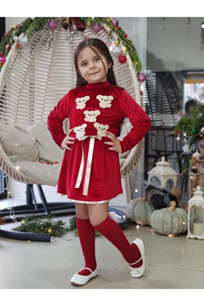 tunay moda طقم تنورة مخملية حمراء