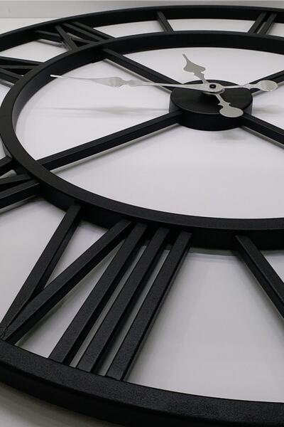 Otantik Siyah Duvar Saati Roma Rakam 76cm Kalın Demir Sessiz