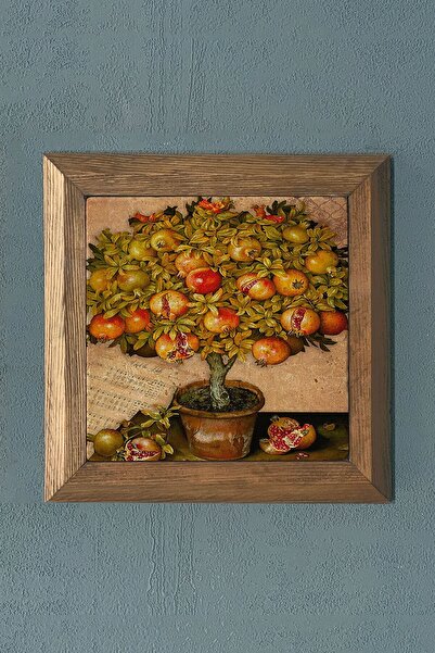 Oscar Stone Decor Masif Çerçeveli Bereket Sembolü Nar Tablo- 28x28 Cm