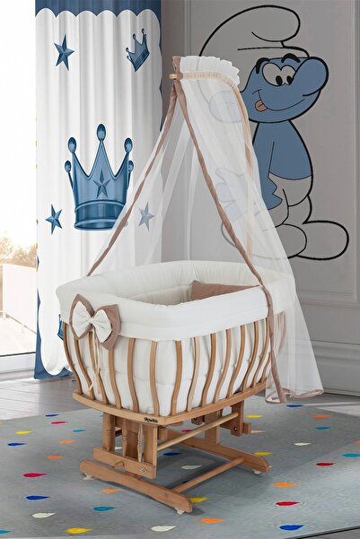 Bebeşik Natürel Damla Fiyonklu Elit Kahve Sepet Beşik