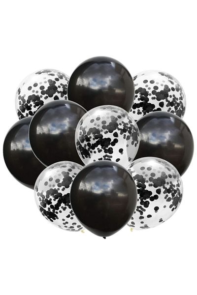 PARTİ SEPETİ Black Confetti Balloon 10 Pieces