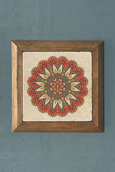 Oscar Stone Decor Masif Çerçeveli Yaşam Çiçeği Taş Tablo- Duvar Dekoru- 28x28...