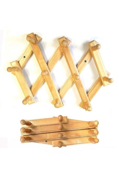 Vip Home Concept Ahşap Askı Akordiyon Askı 10 Kancalı Duvar Askısı Askılık