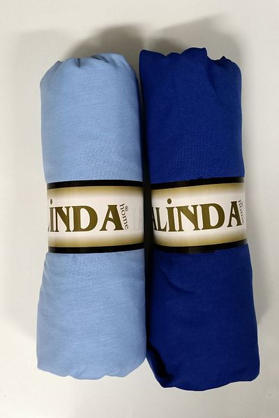 Alinda Home قطعتان من ملاءة مطاطية من القطن المنسوج بلون سادة (أزرق ساكي أزرق)
