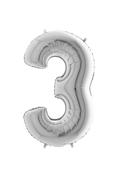 Huzur Party Store Gümüş Küçük Boy Gri Folyo Balon 16" Inç Silver 3 Rakamı 40 cm