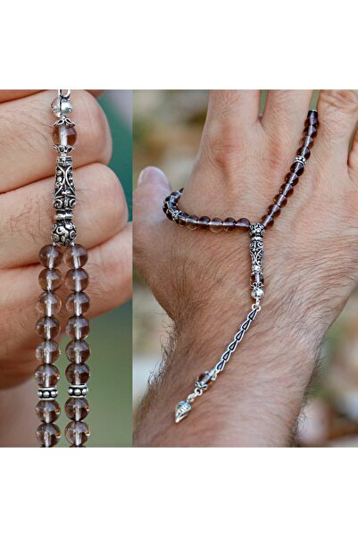 TESBİHCİBABA Ufak Boy Gümüş Tasarım Dumanlı Kuvars Tesbih Tb8239