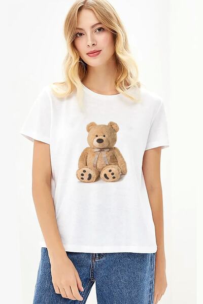 QIVI Λευκό γυναικείο μπλουζάκι με στάμπα Polo Bear
