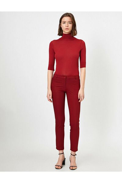 Koton Women's Burgundy Slim Fit Skinny Leg Trousers