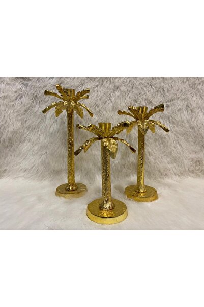 REKABET PAZARI Royking Palmiye 3'lü Şamdan Metal