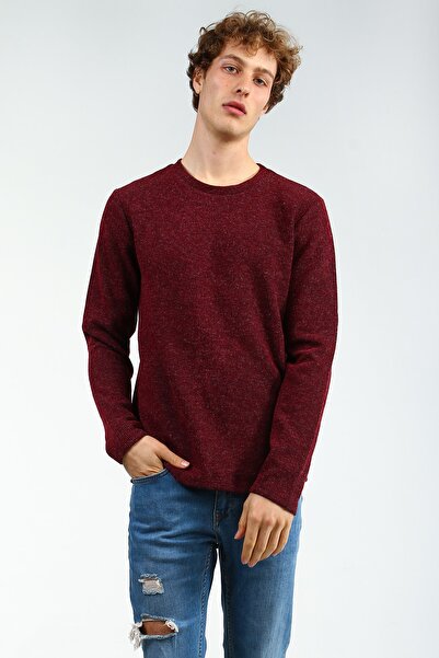 Collezione Ανδρικό πλεκτό πουλόβερ με μακρύ μανίκι με λαιμόκοψη μπορντό