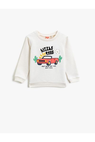 Koton Kids Baby Boy White Printed Crew Neck Long Sleeve Sweatshirt