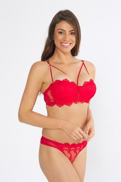 Nurteks Red Strapless Padded Bra Set - 4591