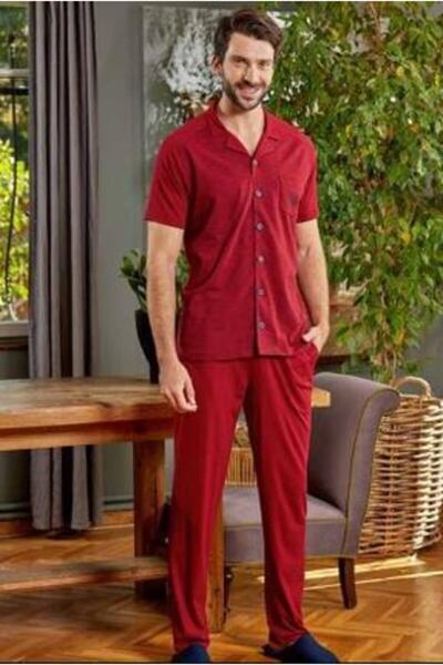 Eros Ese21092 Erkek Gömlek Pijama Takımı Bordo