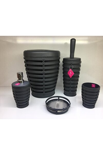 Prima Nova Primanova Palm 5 Parça Yuvarlak Çöp Kovalı Banyo Seti Antrast Gri