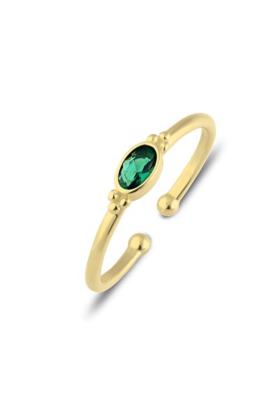 MySilvers Elips Minimal Yeşil Zirkon Yüzük