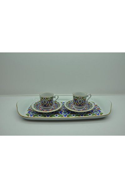 Kütahya Porselen Coffee Cup with Tray for 2 Persons Decoration No:073643