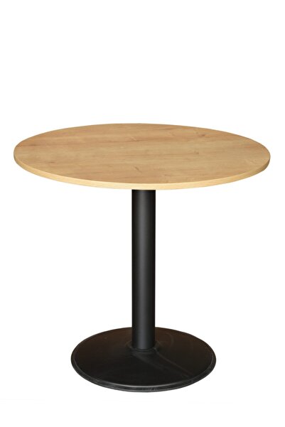 Özer Çelik Yuvarlak Masa Siyah Ayaklı Safir Meşe Çalışma Masası Yemek Masası