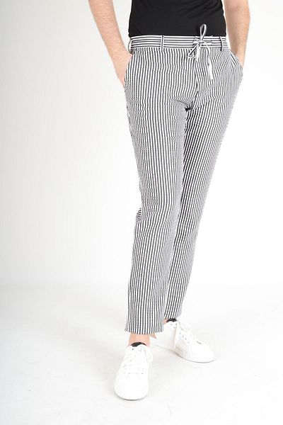 Luppo Club Marina Striped Summer Slim Fit Black Men's Trousers