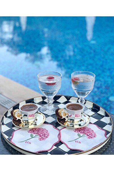 Elif İpek Hometex مجموعة من 2 مناديل كوكتيل مطرزة بزهرة الأورتانكا