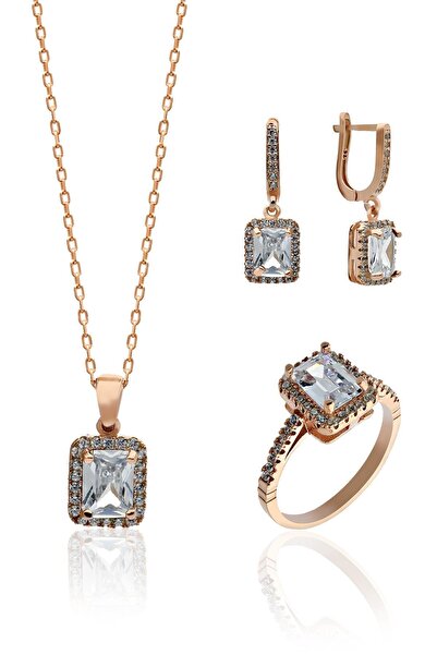 Hicret Gümüş Baget Taşlı Gümüş Kadın Set