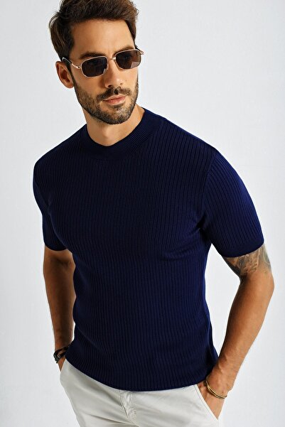 CHUBA Erkek Bisiklet Yaka Fitilli Kısa Kollu Ince Triko Kazak 21w301