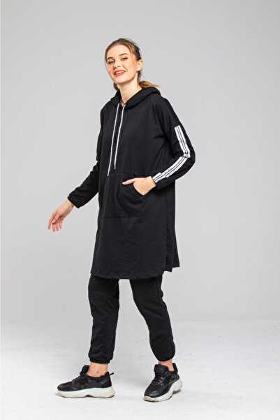 CNG Set de trening pentru femei, cu buzunar cangur, cu mâneci, picior subțire...