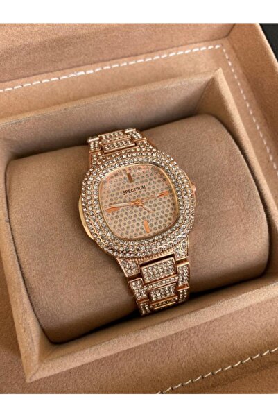 Spectrum Rose Gold Color Stone Patterned Clip Cord Women's Watch