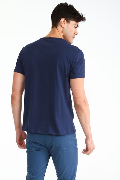 Collezione Men's Navy Blue Sports Printed T-shirt - Null Collar, Short Sleeve