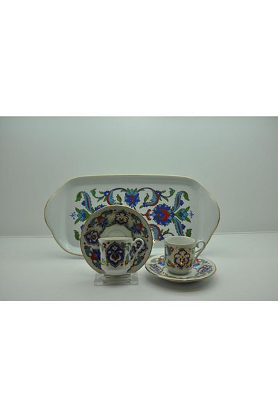 Kütahya Porselen Coffee Cup with Tray for 2 Persons Decoration No:07557