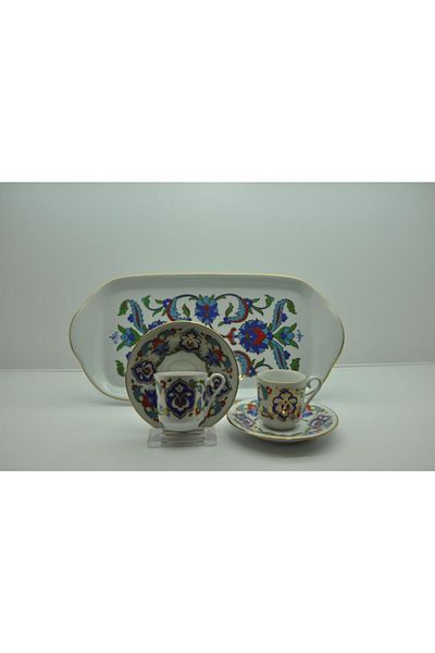 Kütahya Porselen Coffee Cup with Tray for 2 Persons Decoration No:07557
