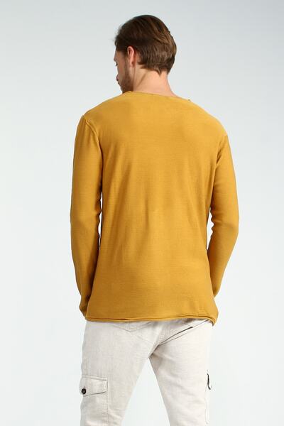 Collezione Mustard Crew Neck Long Sleeve Men's Basic Sweater