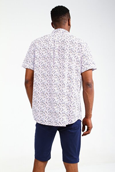 Collezione Men's White Sports Patterned Shirt - Buttoned Collar, Short Sleeve