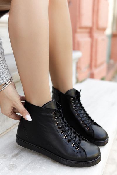 Deripabuc Genuine Leather Black Women's Leather Boots Dp38-1021